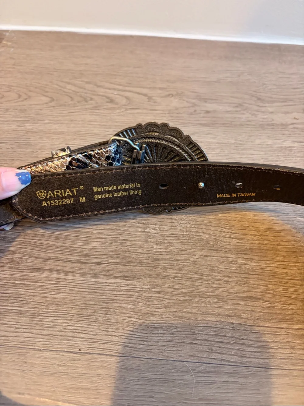 Ariat Black Leather Belt with Decorative Silver Western Buckle